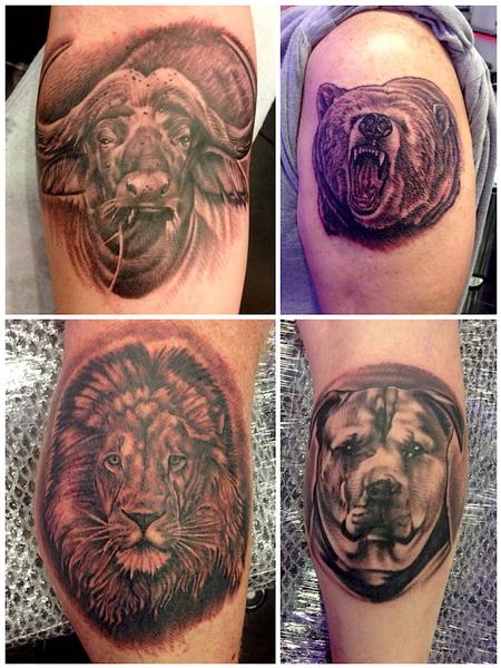 Black and Grey Wildlife Portraits Tattoo Design Thumbnail